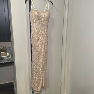 La Femme Gold Prom Dress
